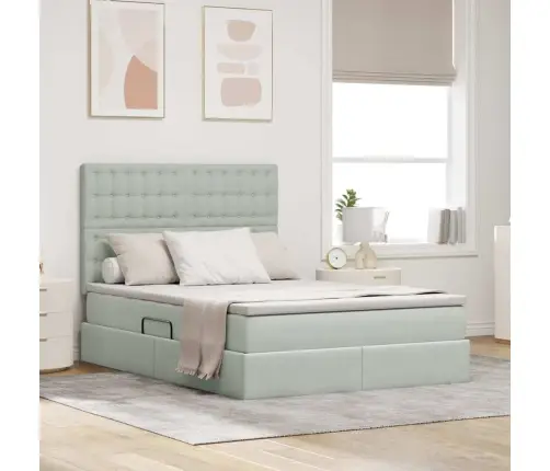 Gulta Ar Uzglabāšanas Vietu Un Led Gaiši Pelēks 140 X 200 Cm Vidaxl