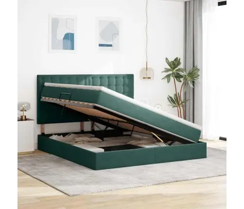 Voodi Hoiukohaga Ja Madratsiga Tume Rohelise 160 X 200 Cm Samet