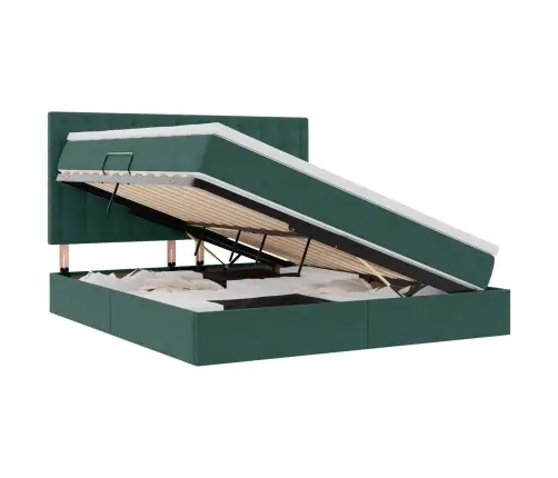 Voodi Hoiukohaga Ja Madratsiga Tume Rohelise 160 X 200 Cm Samet