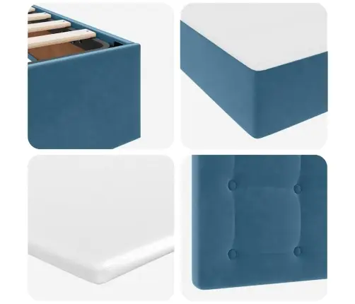 Gulta Ar Uzglabāšanas Vietu Un Led Tumši Zils 160 X 200 Cm Vidaxl