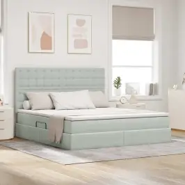 Lova Su Daiktų Laikymo Vieta Ir Čiužiniu Šviesiai Pilka