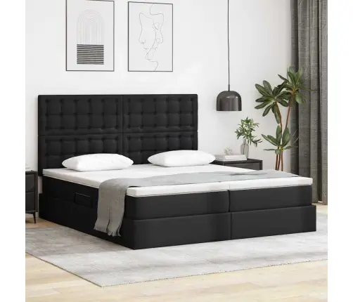 Gulta Ar Uzglabāšanas Vietu Un Matraci Melna 200 X 200 Cm Vidaxl