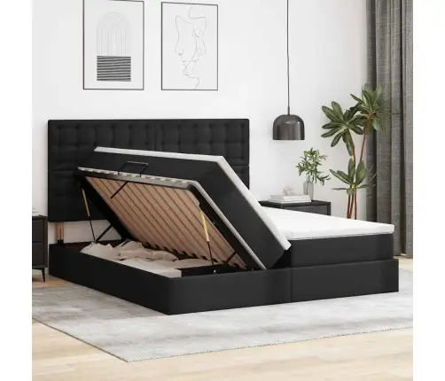 Gulta Ar Uzglabāšanas Vietu Un Matraci Melna 200 X 200 Cm Vidaxl