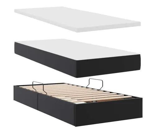 Gulta Ar Uzglabāšanas Vietu Un Matraci Melna 200 X 200 Cm Vidaxl