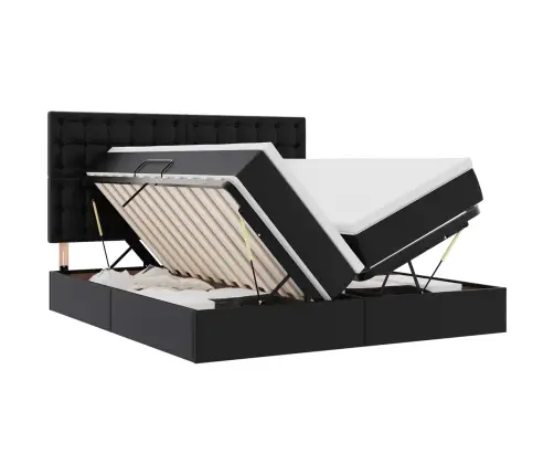 Gulta Ar Uzglabāšanas Vietu Un Matraci Melna 200 X 200 Cm Vidaxl