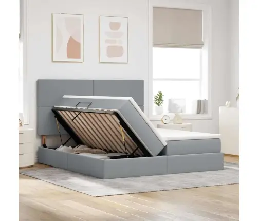 Laos Voodi Madratsiga Peaga Helehall 200 X 200 Cm Kunstnahk