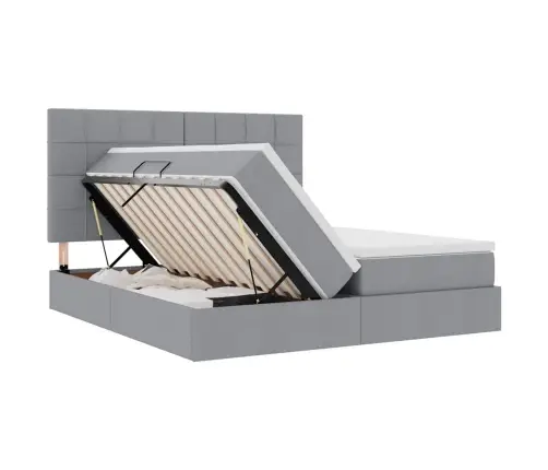 Laos Voodi Madratsiga Peaga Helehall 200 X 200 Cm Kunstnahk