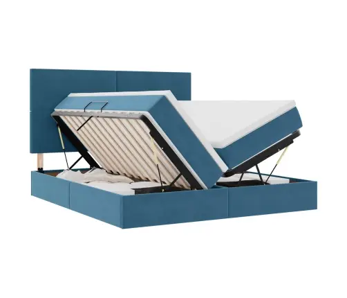Saugos Lova Su Čiužiniu Tamsiai Mėlyna 180 X 200 Cm Aksomas