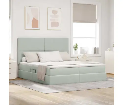 Saugos Lova Su Čiužiniu Šviesiai Pilka 200 X 200 Cm Aksomas