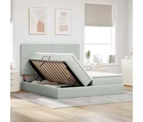 Saugos Lova Su Čiužiniu Šviesiai Pilka 200 X 200 Cm Aksomas