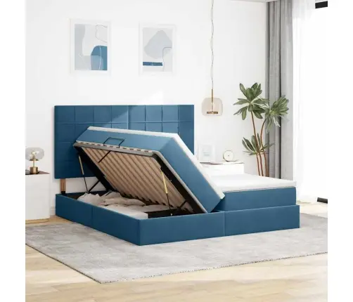 Saugos Lova Su Čiužiniu Tamsiai Mėlyna 180 X 200 Cm Aksomas