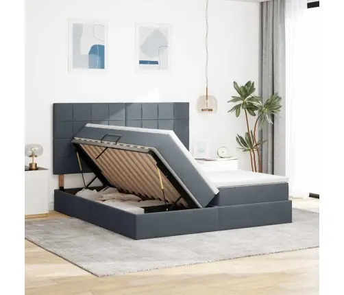 Saugos Lova Su Čiužiniu Tamsiai Pilka 200 X 200 Cm Aksomas