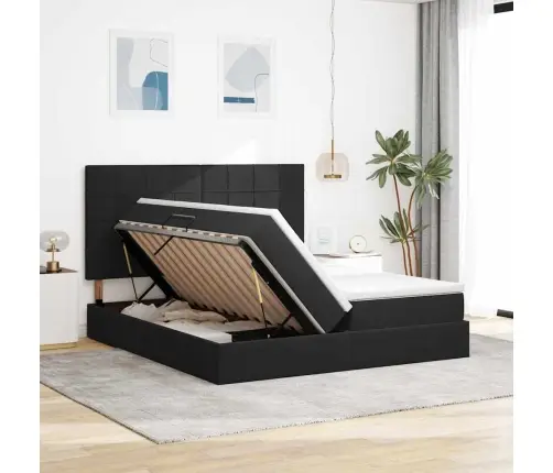 Laos Voodi Madratsiga Peaga Must 200 X 200 Cm Samet