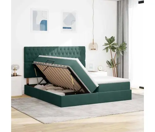 Laos Voodi Madratsiga Peaga Tume Rohelise 180 X 200 Cm Samet