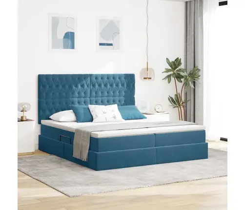 Glabāšanas Gulta Ar Matraci Tumši Zils 180 X 200 Cm Samts Vidaxl