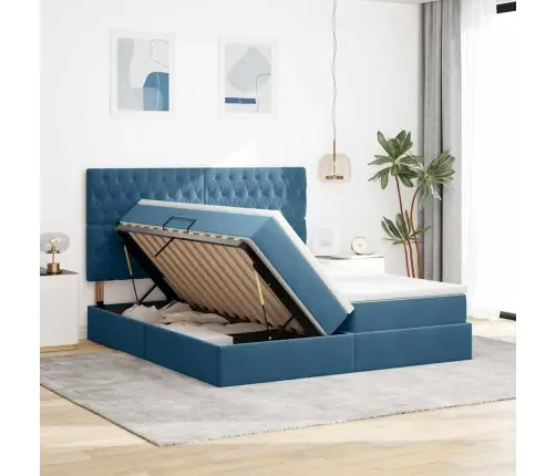 Glabāšanas Gulta Ar Matraci Tumši Zils 180 X 200 Cm Samts Vidaxl