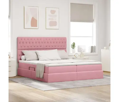 Laos Voodi Madratsiga Peaga Roosa 180 X 200 Cm Samet