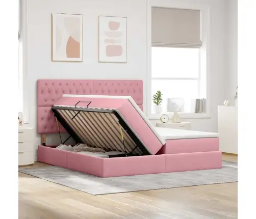 Saugos Lova Su Čiužiniu Su Saugykla Rožinė 180 X 200 Cm Aksomas