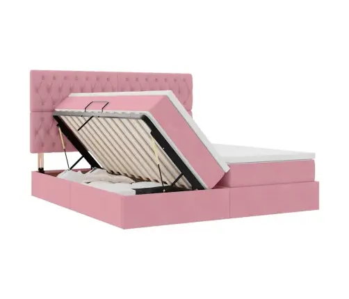 Saugos Lova Su Čiužiniu Su Saugykla Rožinė 180 X 200 Cm Aksomas