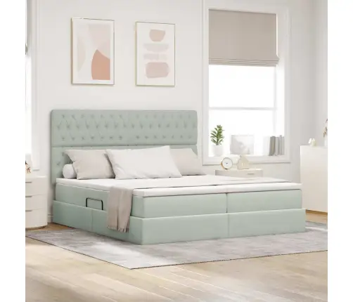 Laos Voodi Madratsiga Peaga Helehall 200 X 200 Cm Samet