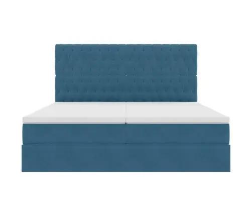 Saugos Lova Su Čiužiniu Tamsiai Mėlyna 200 X 200 Cm Aksomas