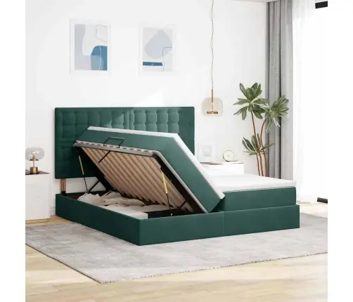 Laos Voodi Madratsiga Peaga Tume Rohelise 180 X 200 Cm Samet