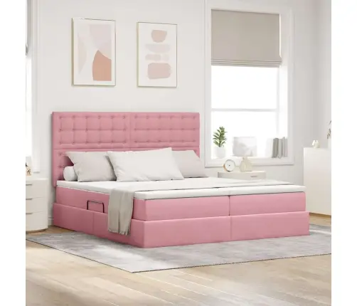 Glabāšanas Gulta Ar Matraci Rozā 180 X 200 Cm Samts Vidaxl