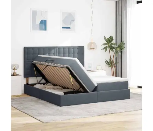 Saugos Lova Su Čiužiniu Tamsiai Pilka 200 X 200 Cm Aksomas