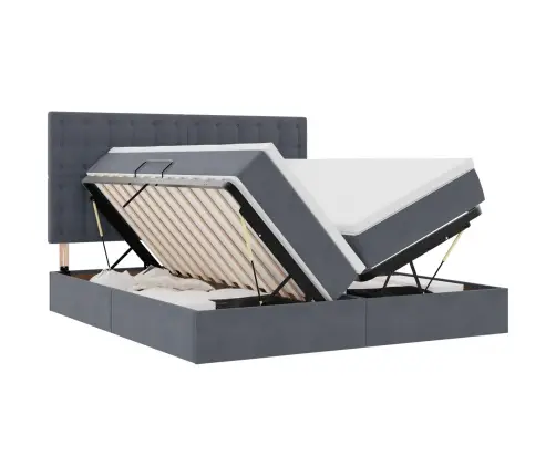 Saugos Lova Su Čiužiniu Tamsiai Pilka 200 X 200 Cm Aksomas