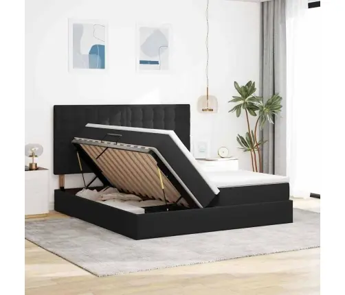 Saugos Lova Su Čiužiniu Su Saugykla Juoda 200 X 200 Cm Aksomas