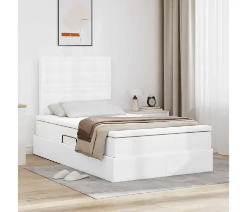 Voodi Led -Ribatuledega Peaga Puhas Valge 120 X 200 Cm Pvc