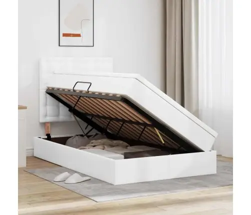 Voodi Led -Ribatuledega Peaga Puhas Valge 120 X 200 Cm Pvc