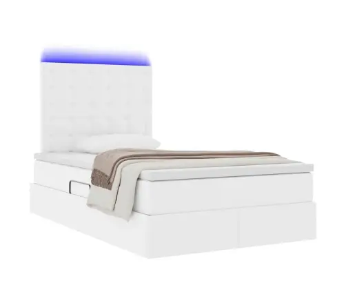 Voodi Led -Ribatuledega Peaga Puhas Valge 120 X 200 Cm Pvc