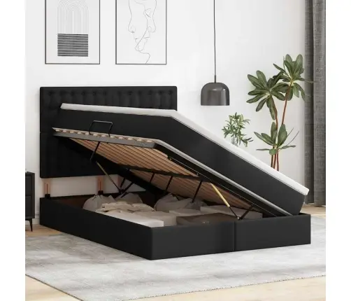 Lova Su Led Juostelių Žibintais Juoda 140 X 190 Cm Pvc