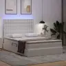 Led-Valgusega Hoiuvoodi Puhas Valge 140 X 190 Cm Kunstnahk