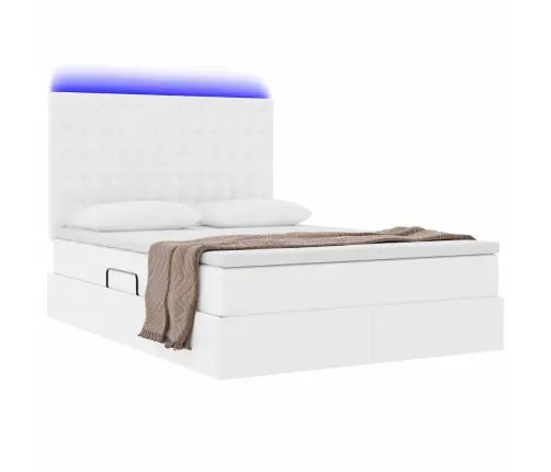 Led-Valgusega Hoiuvoodi Puhas Valge 140 X 200 Cm Kunstnahk