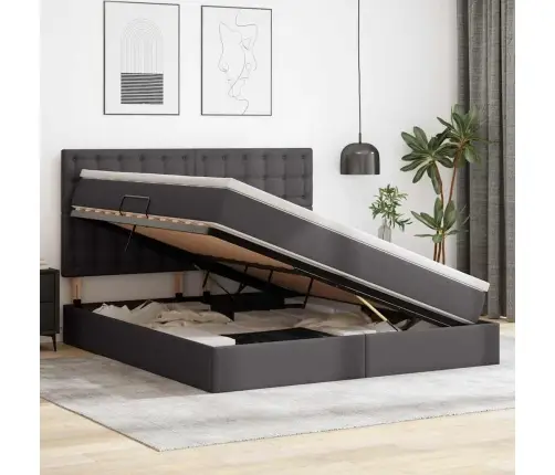 Led-Valgusega Hoiuvoodi Madratsiga Hall 160 X 200 Cm Kunstnahk