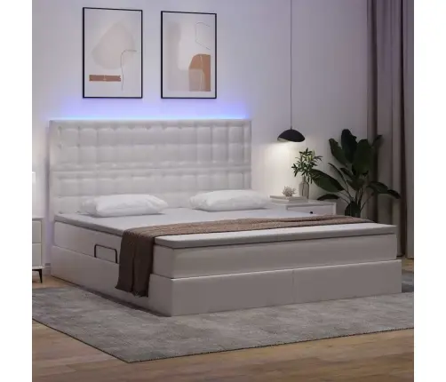 Gulta Ar Uzglabāšanas Vietu Un Led Tīra Balta 180 X 200 Cm Vidaxl