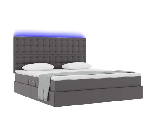 Gulta Ar Led Sloksnes Lukturiem Pelēka 180 X 200 Cm Pvc Vidaxl