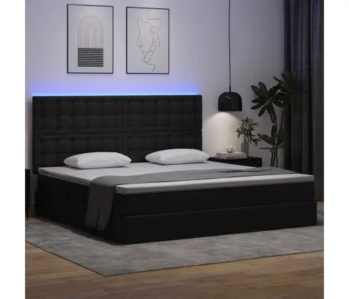 Gulta Ar Uzglabāšanas Vietu Un Led Melna 200 X 200 Cm Vidaxl
