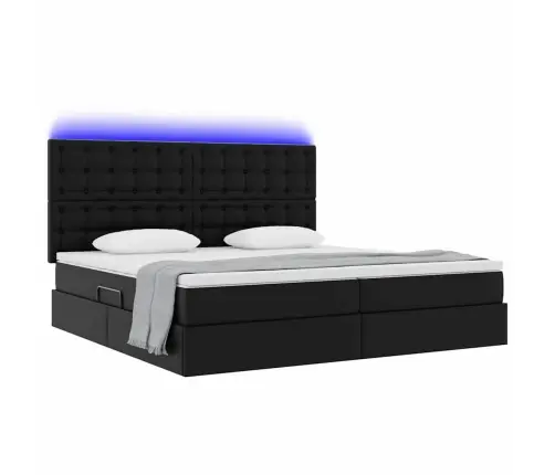 Gulta Ar Uzglabāšanas Vietu Un Led Melna 200 X 200 Cm Vidaxl