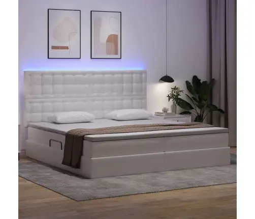 Gulta Ar Led Sloksnes Lukturiem Tīra Balta 200 X 200 Cm Pvc Vidaxl