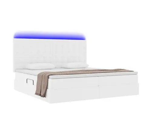 Gulta Ar Led Sloksnes Lukturiem Tīra Balta 200 X 200 Cm Pvc Vidaxl