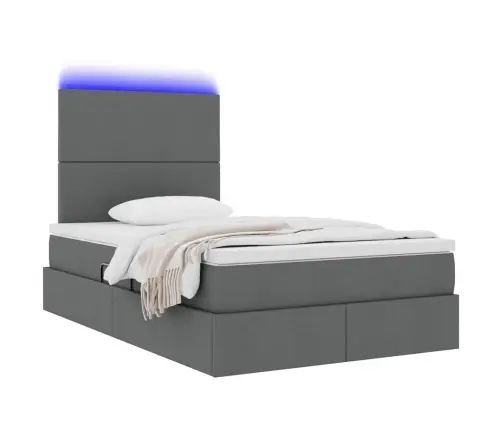 Gulta Ar Uzglabāšanas Vietu Un Led Tumši Pelēks 120 X 190 Cm Vidaxl