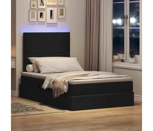 Gulta Ar Uzglabāšanas Vietu Un Led Melna 120 X 190 Cm Vidaxl