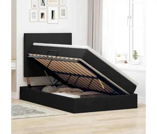 Gulta Ar Uzglabāšanas Vietu Un Led Melna 120 X 200 Cm Vidaxl