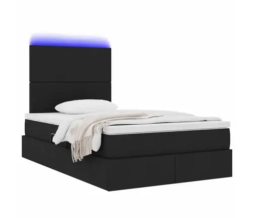 Gulta Ar Uzglabāšanas Vietu Un Led Melna 120 X 200 Cm Vidaxl