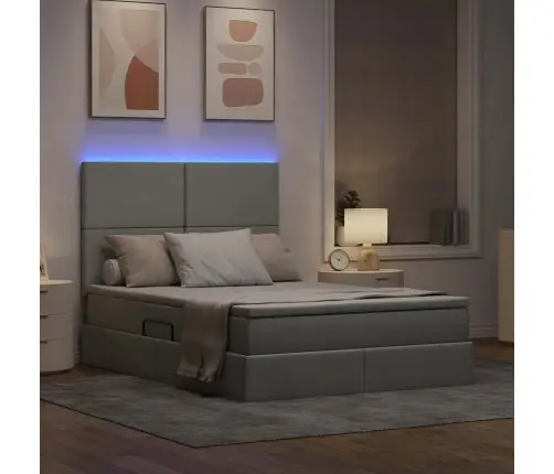 Led-Valgusega Hoiuvoodi Peaga Helehall 140 X 190 Cm Polüester