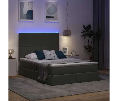 Gulta Ar Galvas Klāju Tumši Pelēks 140 X 190 Cm Audums Vidaxl