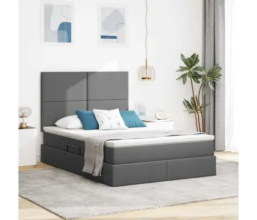 Gulta Ar Galvas Klāju Tumši Pelēks 140 X 190 Cm Audums Vidaxl